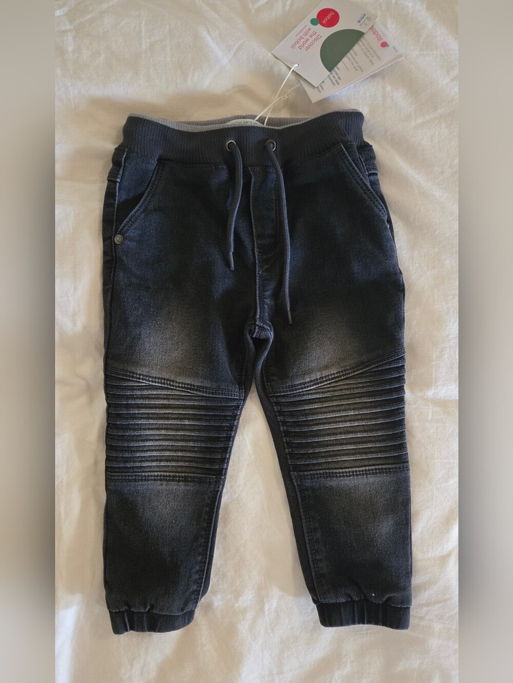 Boboli Washed Black Denim Moto Jogger Pants